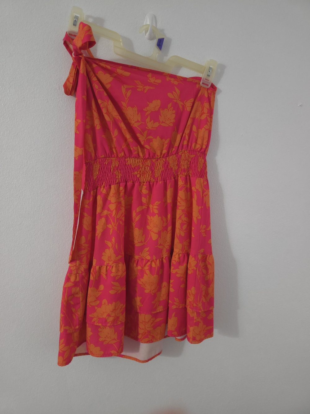 Pink and Orange Floral One-Shoulder Mini Dress - Temu (Used)